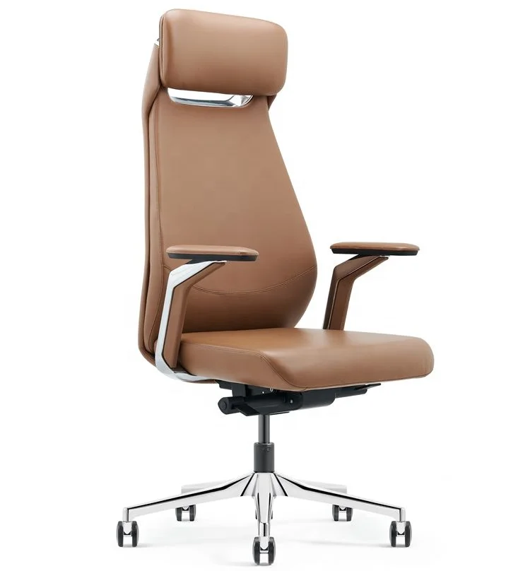 Поворотное кресло для домашнего офиса коричневое офисное вращающееся эргономичное с управлением наклоном/замком
