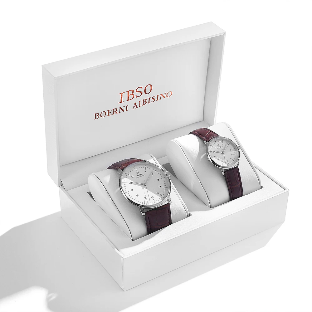 IBSO New 2022 Hot Selling Couple Watch Set Women Quartz Watches Set Gift Luminous Leather Strap Watch
