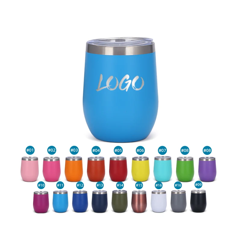 Custom Logo wine Egg Shaped coffee mug Glasses Stainless Steel Insulated Cups Powder Coating 12oz Stemless Wine Tumbler