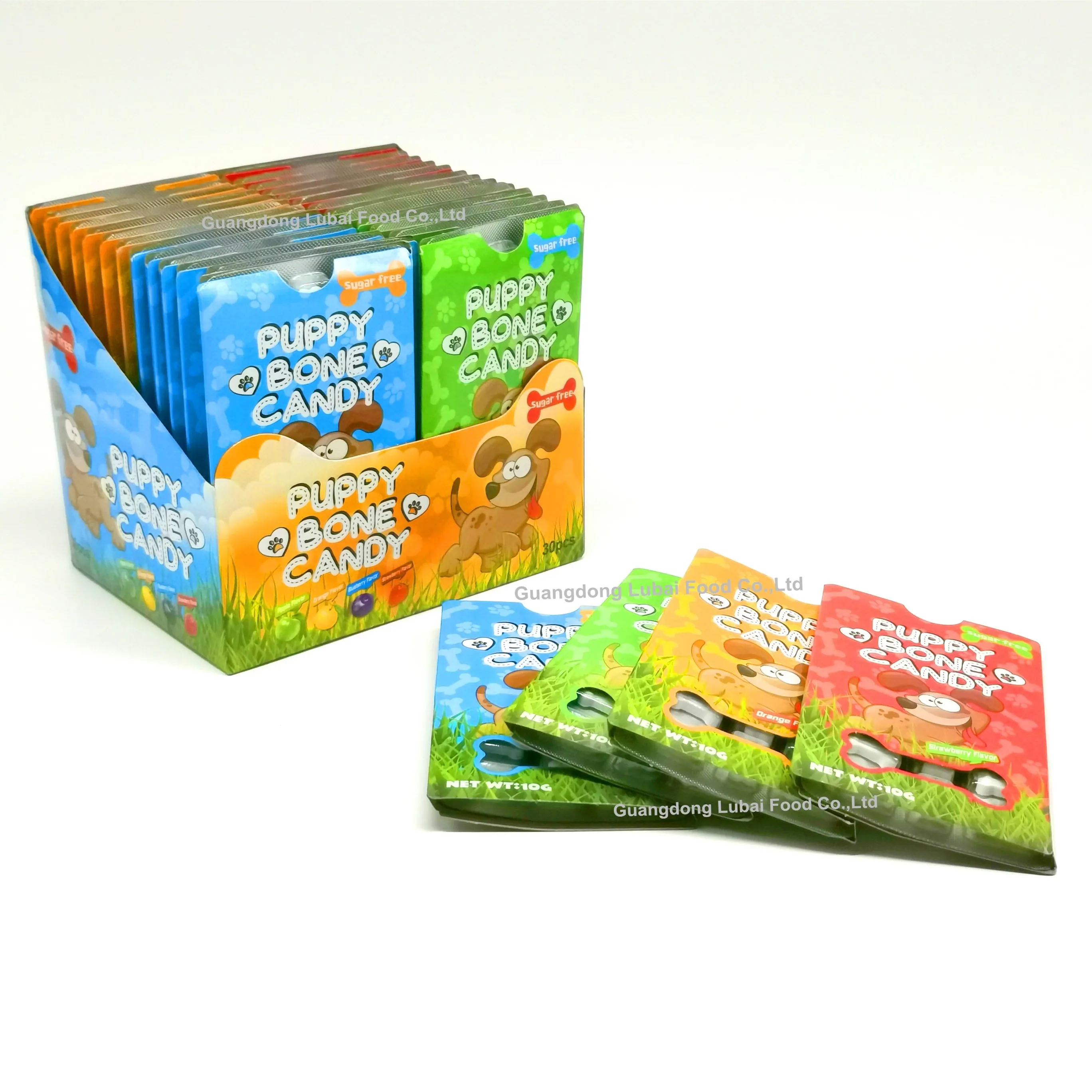 Hot Selling Colorful Sweet Fruit Flavor Funny Puppy Bone Shaped Pressed Tablet Hard Candy