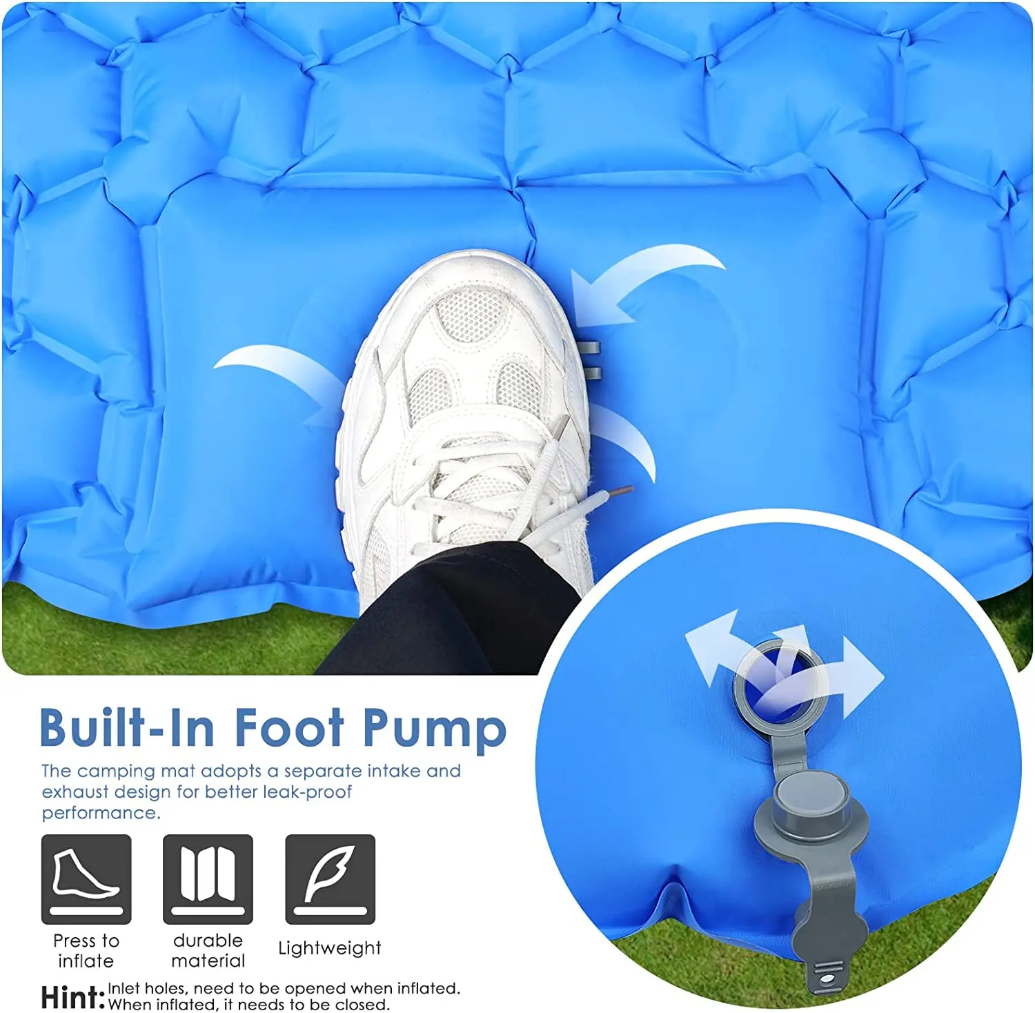 Self Inflating Lightweight Single  196*68*8cm Camping Mattress Air Cushion Compact Inflatable Roll Mat for Outdoor Hiking