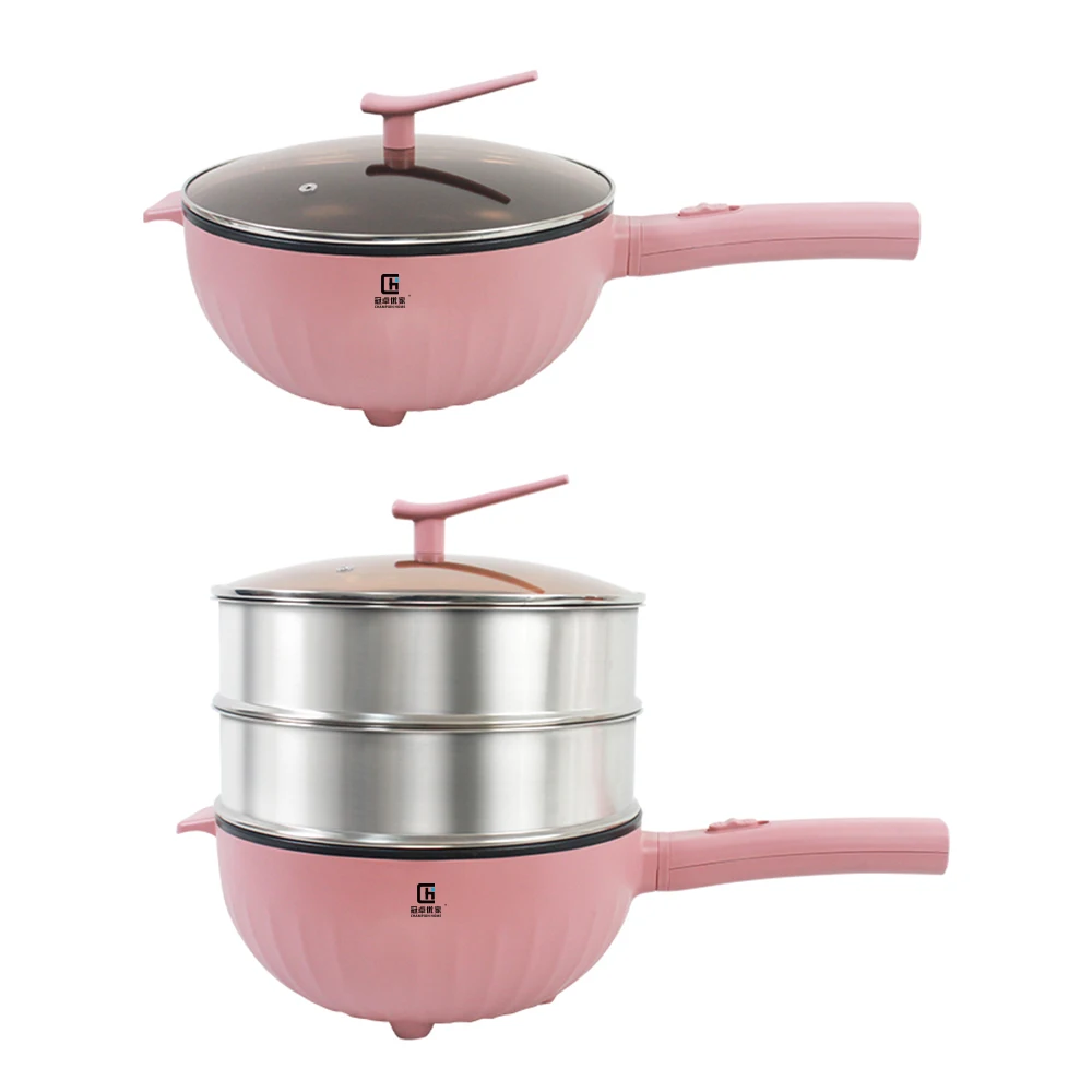 2023  Hot Sale 4l Mini Multifunction Portable Non Stick No Paste Small Electric Skillet Frying Pan With Steamer Layer