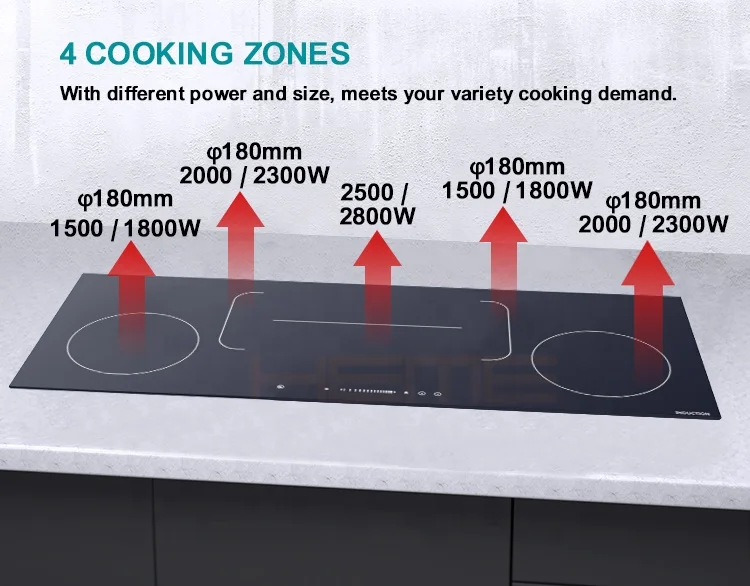Hot Sell Kitchen Appliances Piano Built in Induction Cooker Black Glass 4 Burners Hob Cottura a Induzione 90cm Electric 7000 N/A