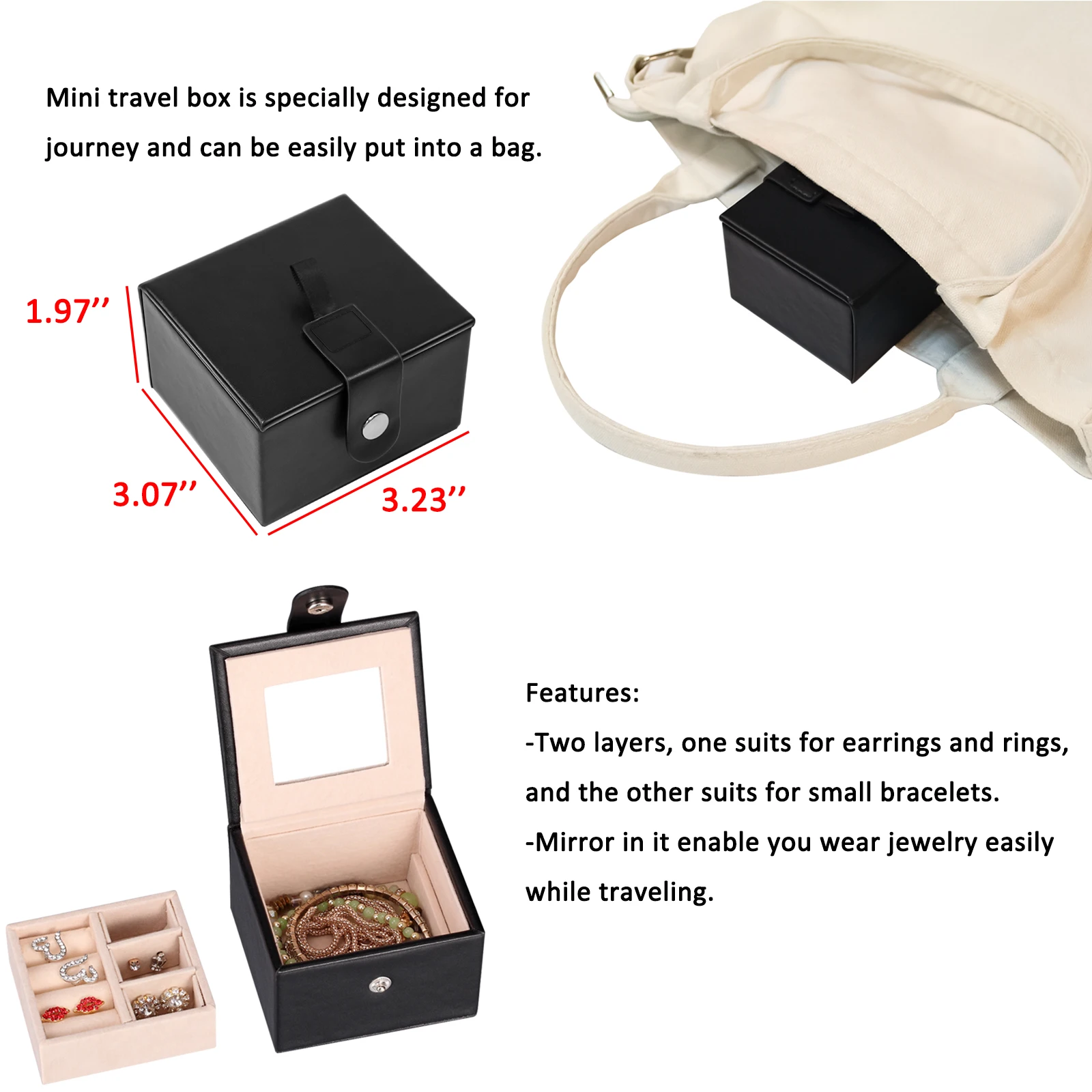 YOUBEI Large Capacity  2 in 1 PU leather Jewelry Box for rings earrings necklaces pendants watches