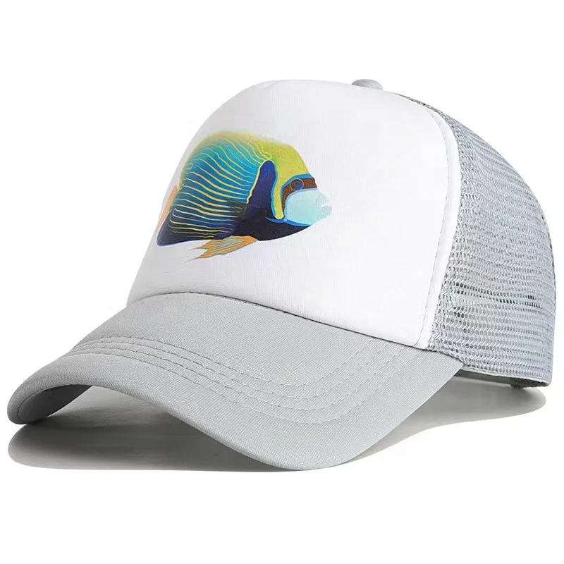 Custom Sublimation Print Foam And Mesh Adults Kids Trucker Cap Fishing 5 Panel Mesh Cap And Hat With Designer Embroidery Logo