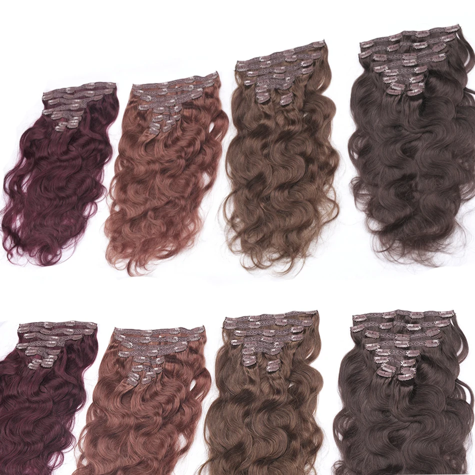 Invisible Seamless Clip ins Body Wave Human Hair Available More Volume Customized Color Clip In Hair Extensions