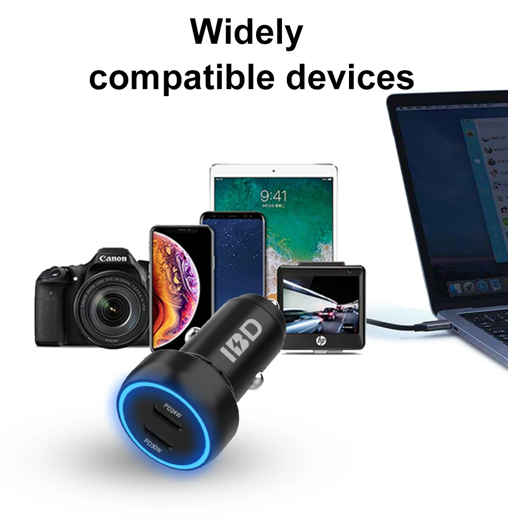 IBD352 54W 2022 Fast Charging Mobile Phone Charger 2 Ports PD Dual Type C Laptop Car Charger Adapter For Iphone13