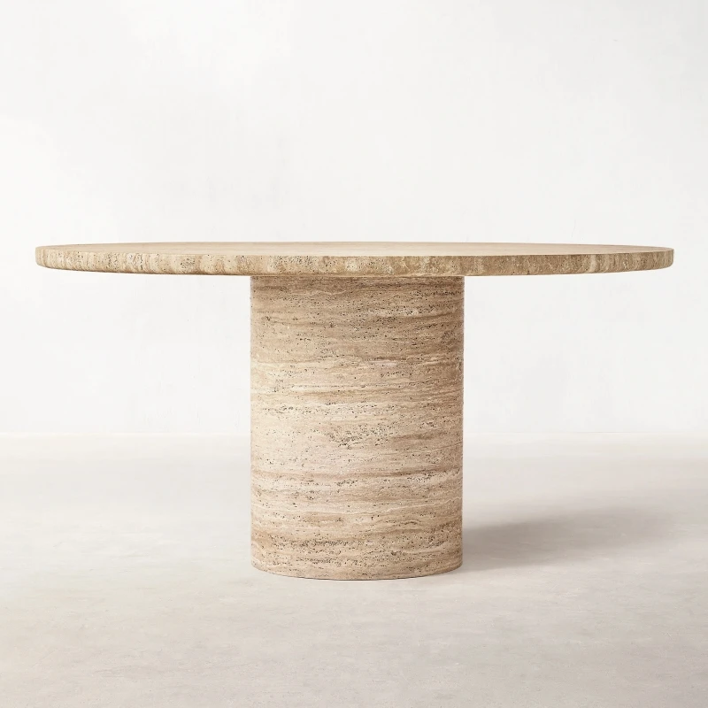 Круглый обеденный стол, популярный желтый, белый, из травертина, круглый мраморный обеденный стол