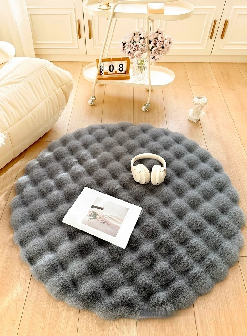 Popular Round Shape Rabbit Hair Carpet Fluffy Fur Rug Fuzzy Bubble Rug Soft Shag Rug for Bedroom Living Room