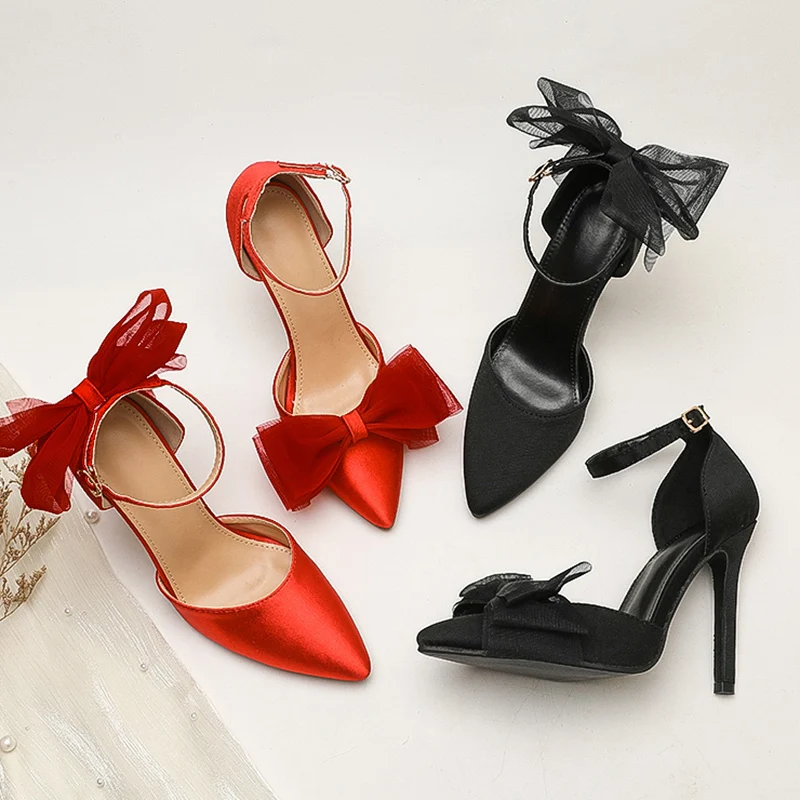 Glitter Rhinestones Pink Pumps Crystal Bowknot Satin Summer High heels Party Stripper Shoes Size 41 42 Lady Shoes Women