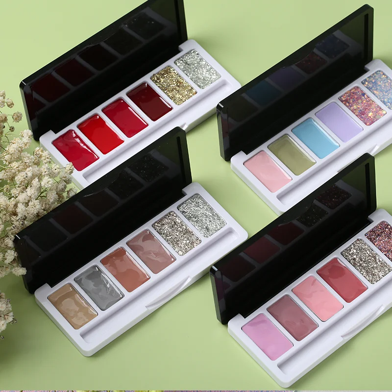 Bview Art New Arrival Japanese 6 Colors in 1 Adhesive Combination Solid Cream Pudding Mud UV Glitter Gel Nail Solid Polish