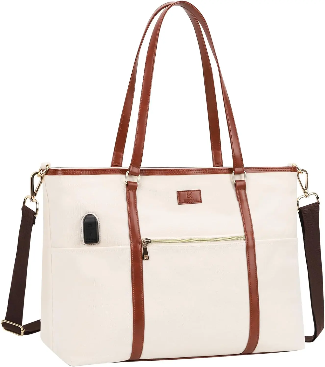 Customized logo printing Laptop Tote Bag for Women Canvas Handbag Shoulder cotton canvas bags with leather handle