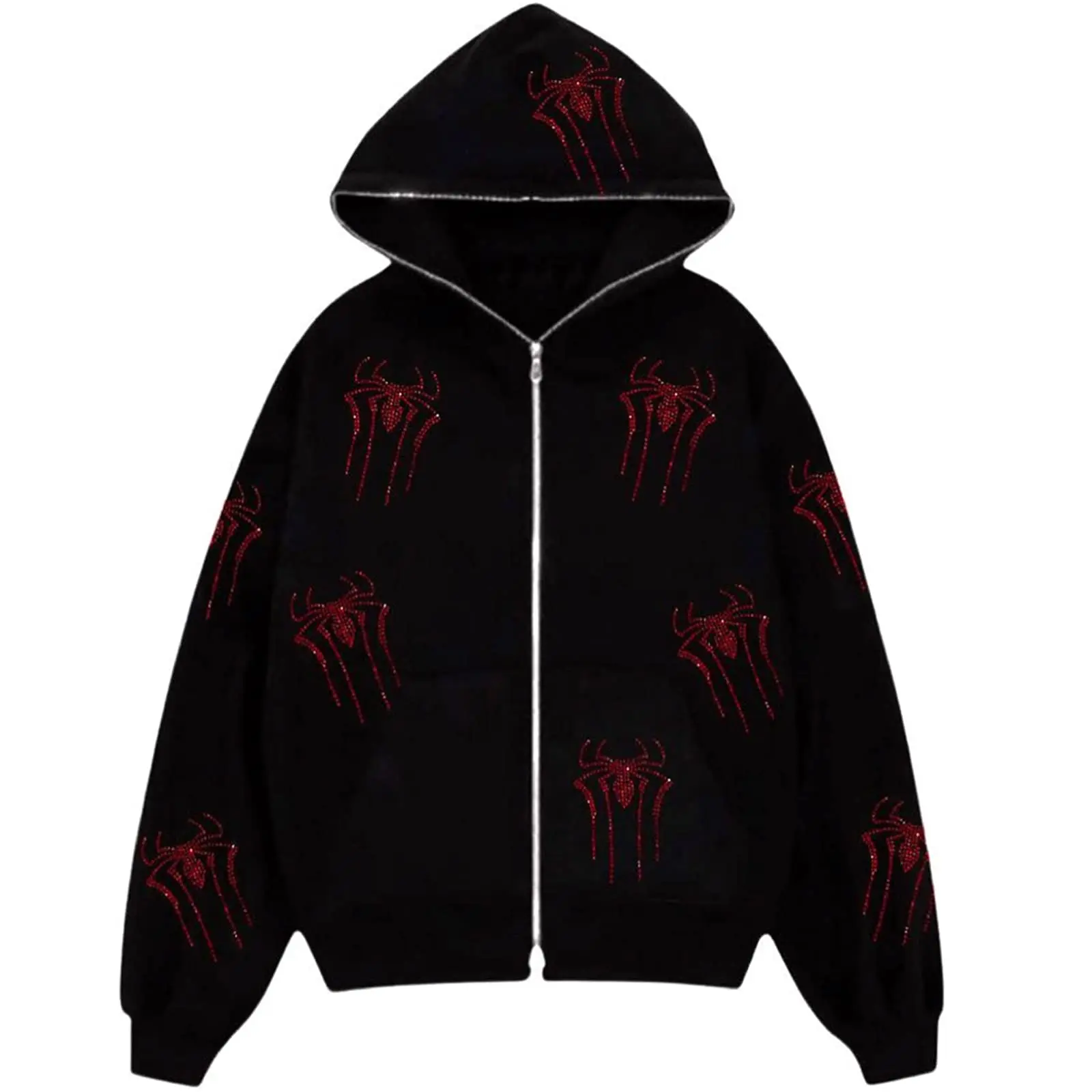 Dcy 2024 New Products Blank Black Full Zip Up Hoodies Unisex Full Zip Up Hoodie Custom Rhinestone Mens Zip Up Hoodie