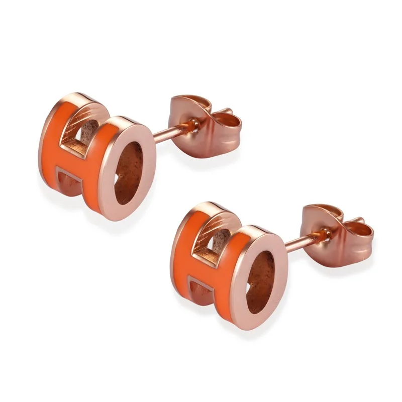 
Hot style ear stud wholesale high quality H drop oil enamel H letter titanium steel earrings 