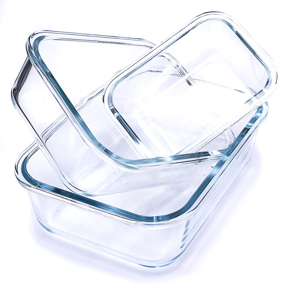 Reusable and easy to clean borosilicate glass lunch box storage box air-tight food container set with lock lid