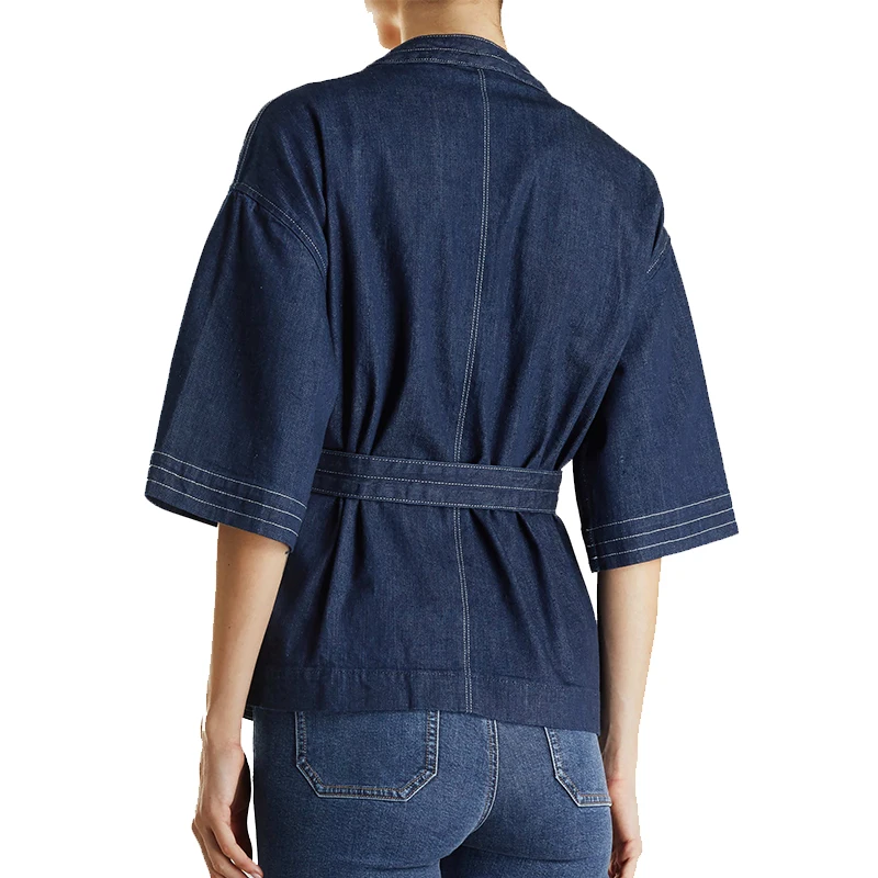 
Wholesale Stylish Open Front Denim Kimono Tops For Women 