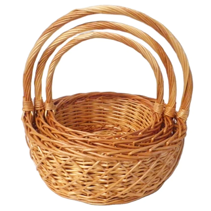Honey Color Round Willow Baskets with Handle (60818695543)