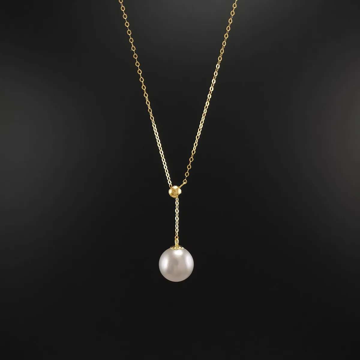Genuine 18k yellow gold 1.0 chain natural pearl necklace AU750 yellow gold freshwater pearl necklace with adjustable size