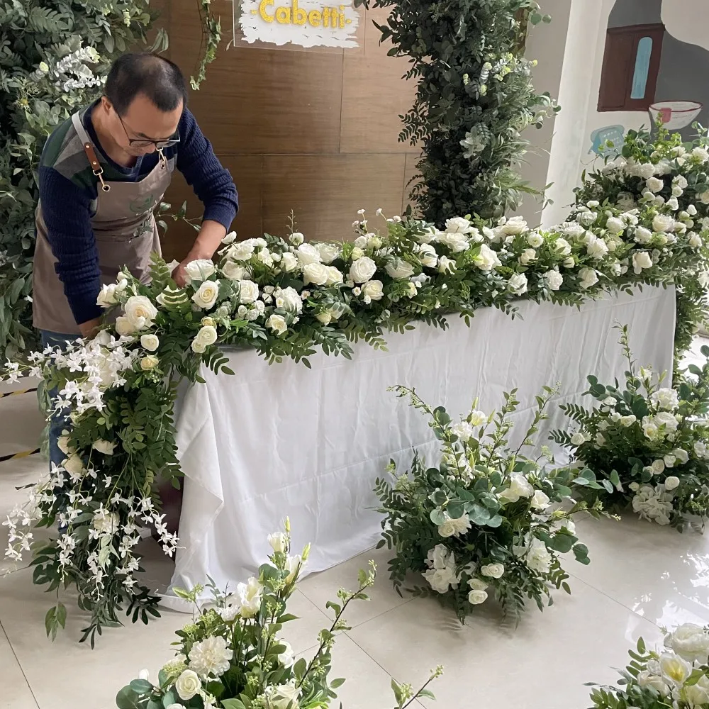 Wedding Table Decoration Wedding Flower Runner Silk Table Arrangements Flower Row Greenery Runner Greenery Garlands