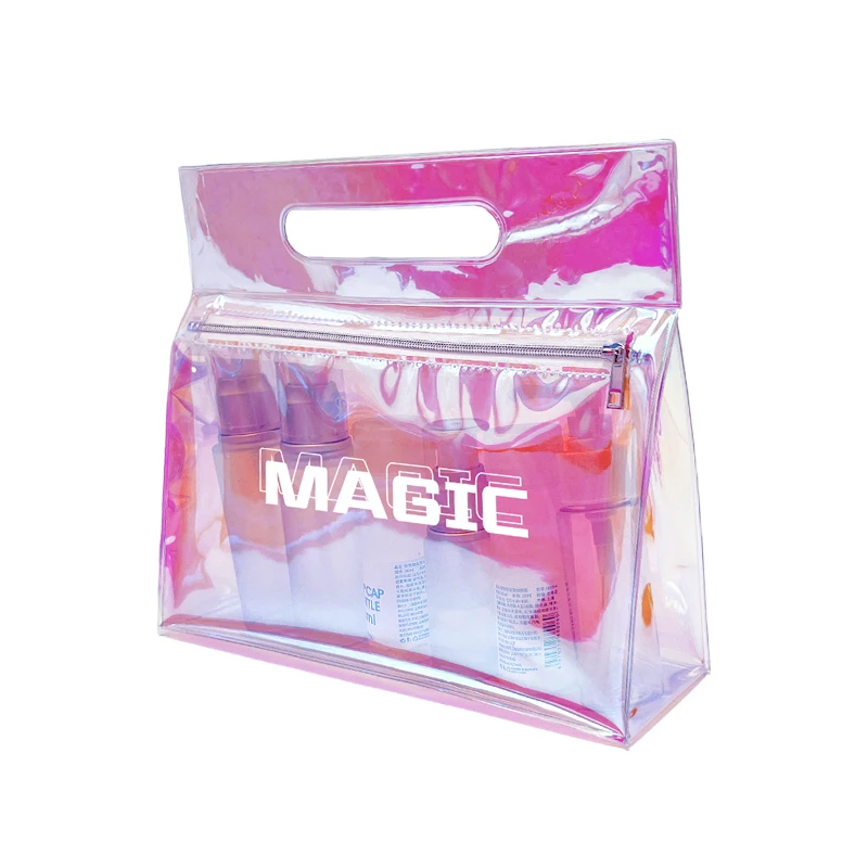 Holographic Illusion PVC Cosmetic Bag Waterproof Travel Wash Bag Beauty Makeup Bags With Custom Logo