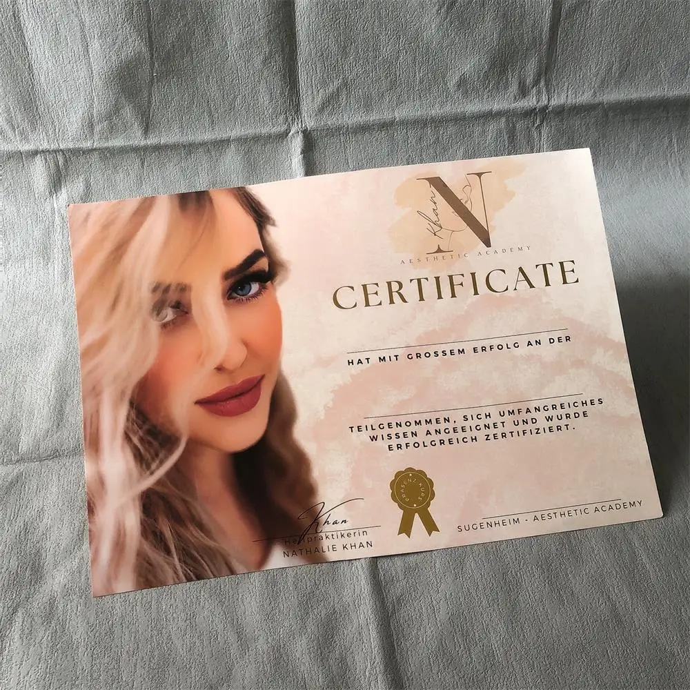 Custom printing gold foil A3 A4 A5 gift card certificate for business