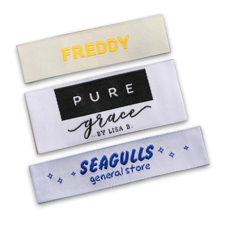 Eco Friendly Sew on Custom Brand Name Logo Neck Tag Heat Cut Main Woven Labels