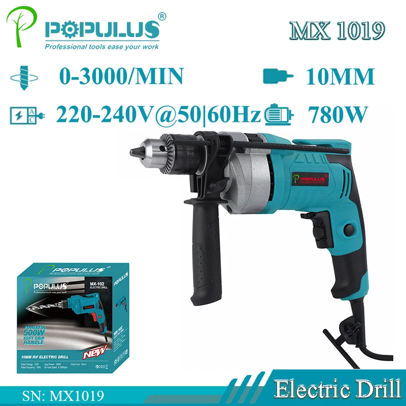 iPOPULUS Direct supply power tools new impact drill home multi-function adjustable speed pistol drill power drill set wholesale