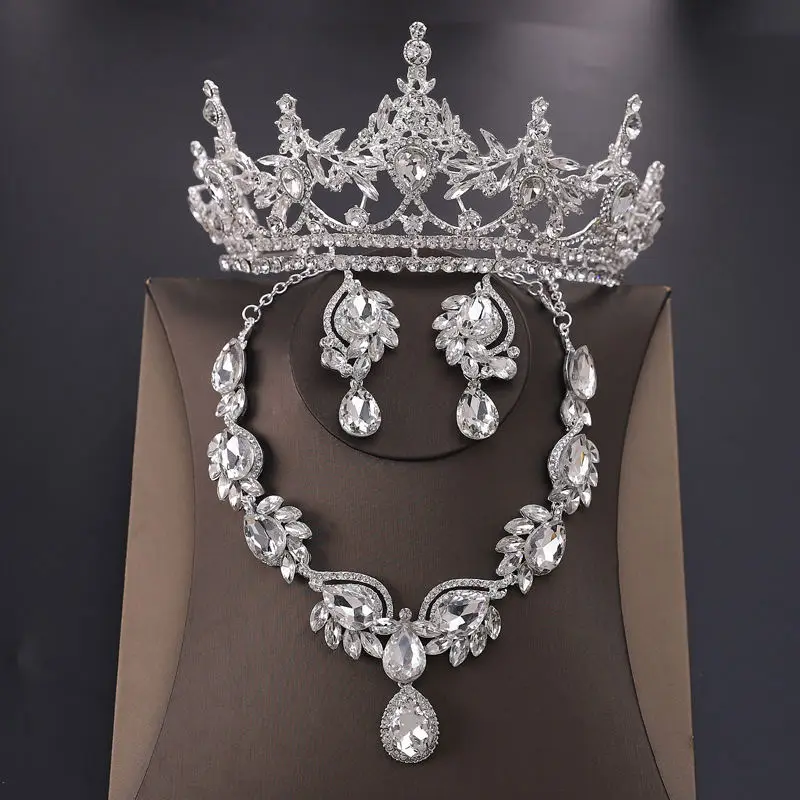 Euro-american Luxury Rhinestone Pendant Set Diadem Korea Temperament Bling Crown High Quality Sparkling Bride Hair Accessories