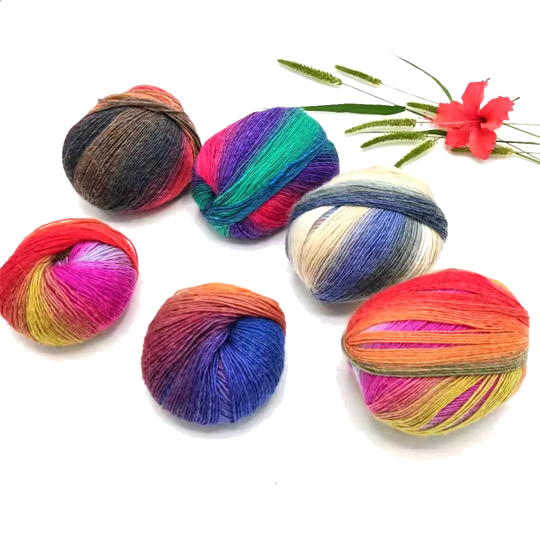 Crocheting baby yarn kit Loop dyed color soft lanas Para tejer a mano Chunky Australia merino wool Hand knitting Yarn Skein