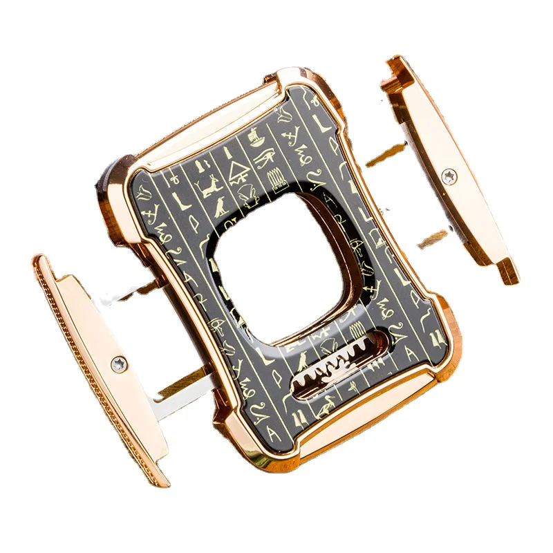 Cigar Scissors Cutter Zinc Alloy Plated Stainless Steel Semi-Automatic Double-Edged Cigar Scissors With Leather Case Gift Box