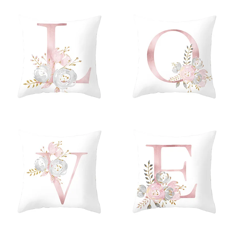 Modern simple Pink Letter Printing Throw Pillow Covers Pillowcase Home Wedding Birthday Party Decoration Cushion Covers