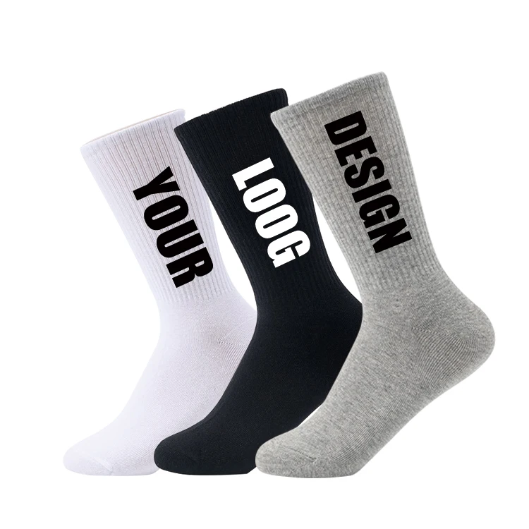 No MOQ Custom Logo Cotton Design Embroidery Jacquard Mens Sports Crew Stockings Socks