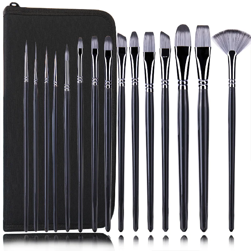 15pcs Nylon Hair Black Handle Artist Oil Painting Brushes Set for Acrylic Oil Watercolor  Painting
