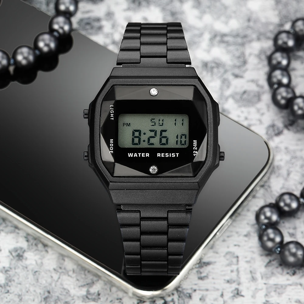 Electronic Digital Watch Rainbow color Fashion steel diamond women luxury digital watch F91W color sports watch