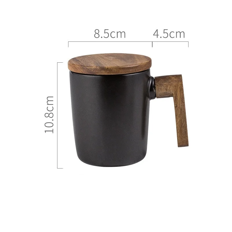 Modern Black Matte Ceramic Mug With Wooden Handle And Lid Luxury Gift Box Pottery Mug Couple Mugs Ceramic Coffee Drinking