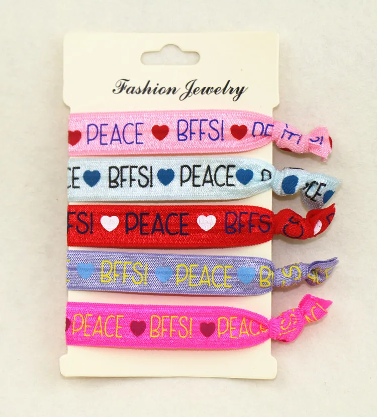 Letter Printed Hair Ties Ribbon Fold Over Elastic No Crease Word Ponytail Holder