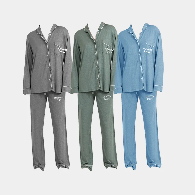 Ladies TENCEL Modal Pajamas Set Manufacturer Button Shirt Straight Pant LENZING 2 Pieces Sleepwear Women Plus Size Loungewear