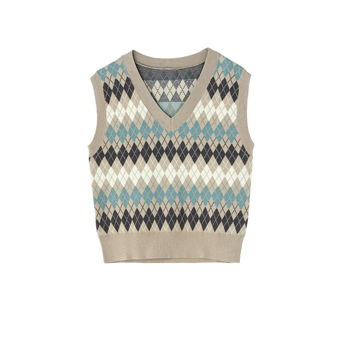 100%cotton Vest Custom Knit Sweater Women Sleeveless Jacquard Knitted Vest