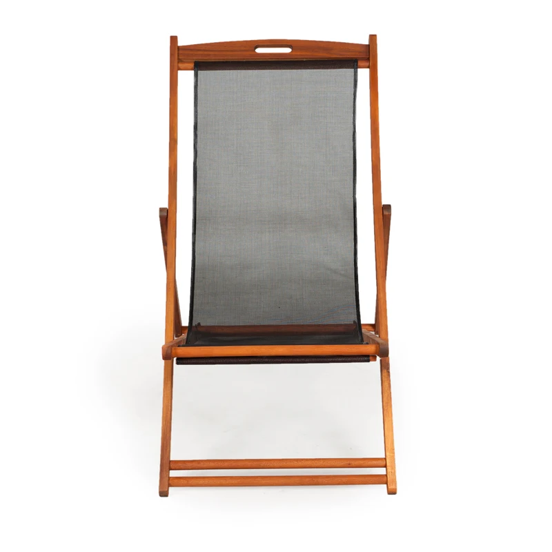 Customized logo for brand advertisement replaceable Teslin mesh fabric wood lounge beach deck chair