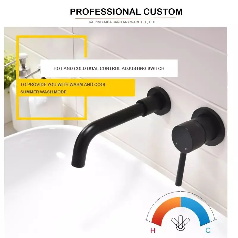 Hot Sale Single Hole Simple Brass Wall Mounted Bathroom Basin Mixer Black Concealed Faucet for Basin