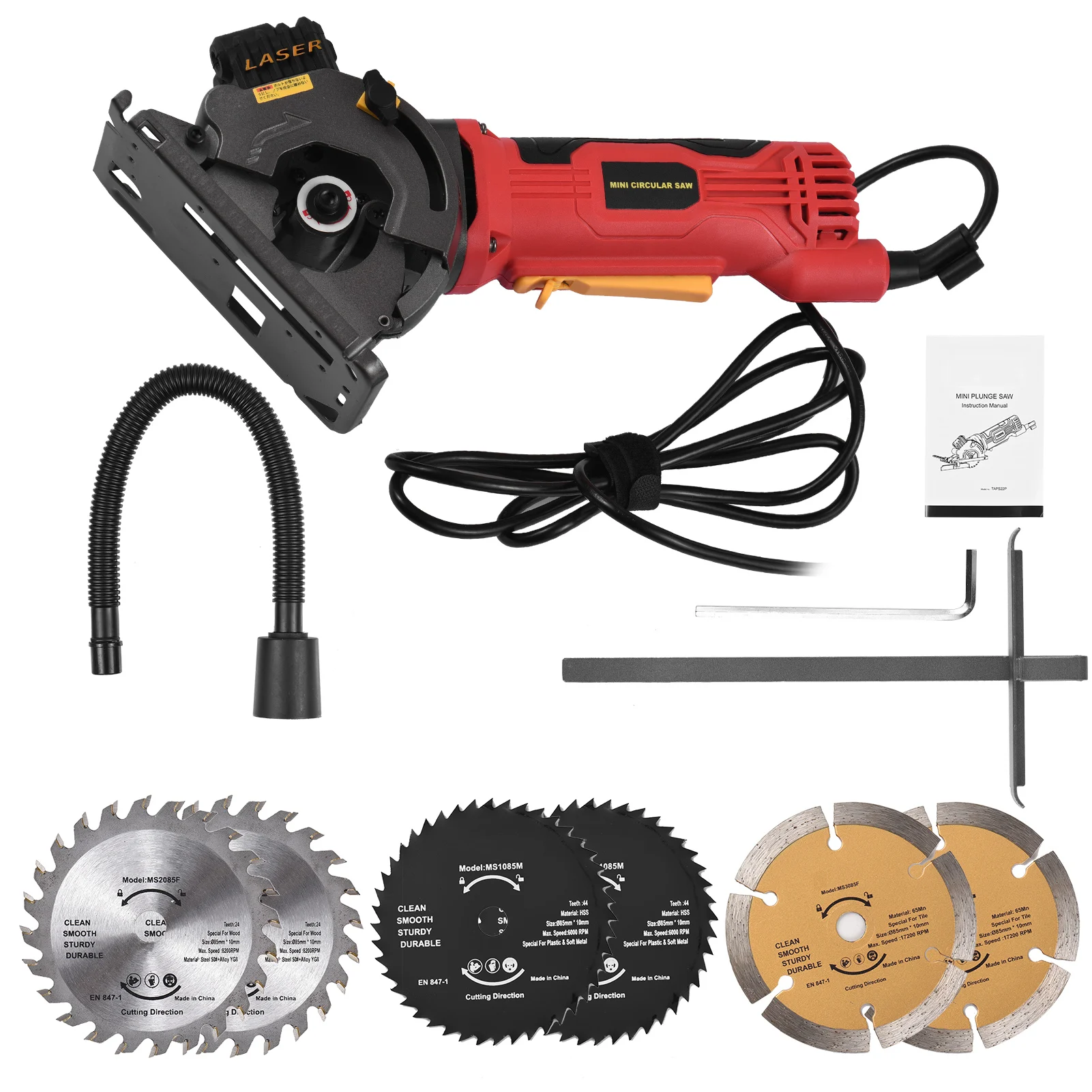 580W 3700RPM Mini Circular Saw Corded 4.8 Amp Electric Compact Circular Saw 6 Blades for Cutting Wood Tile Plastic Soft Metal