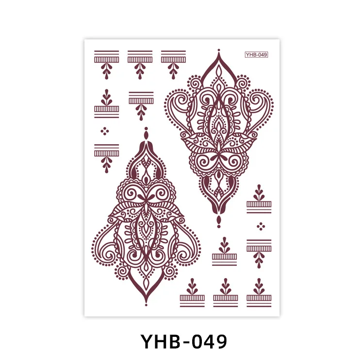 New Design Hot Sale Red Henna Mehndi Water Transfer Temporary Sticker Tattoos in India Arabian for Hands