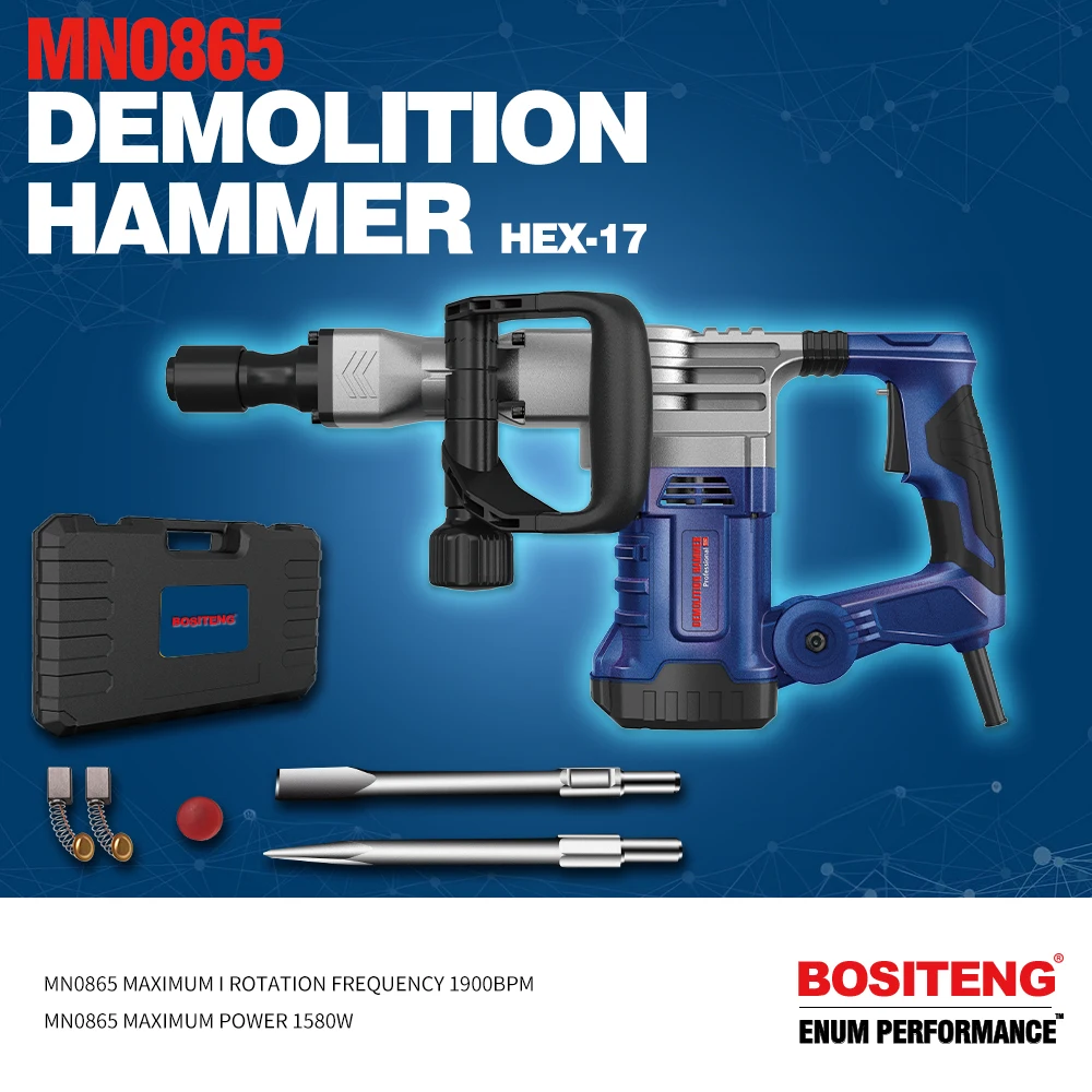 Portable 1500W Handheld Electric Concrete Demolition Jack Hammer DIY Grade Machine Used in Construction Industry