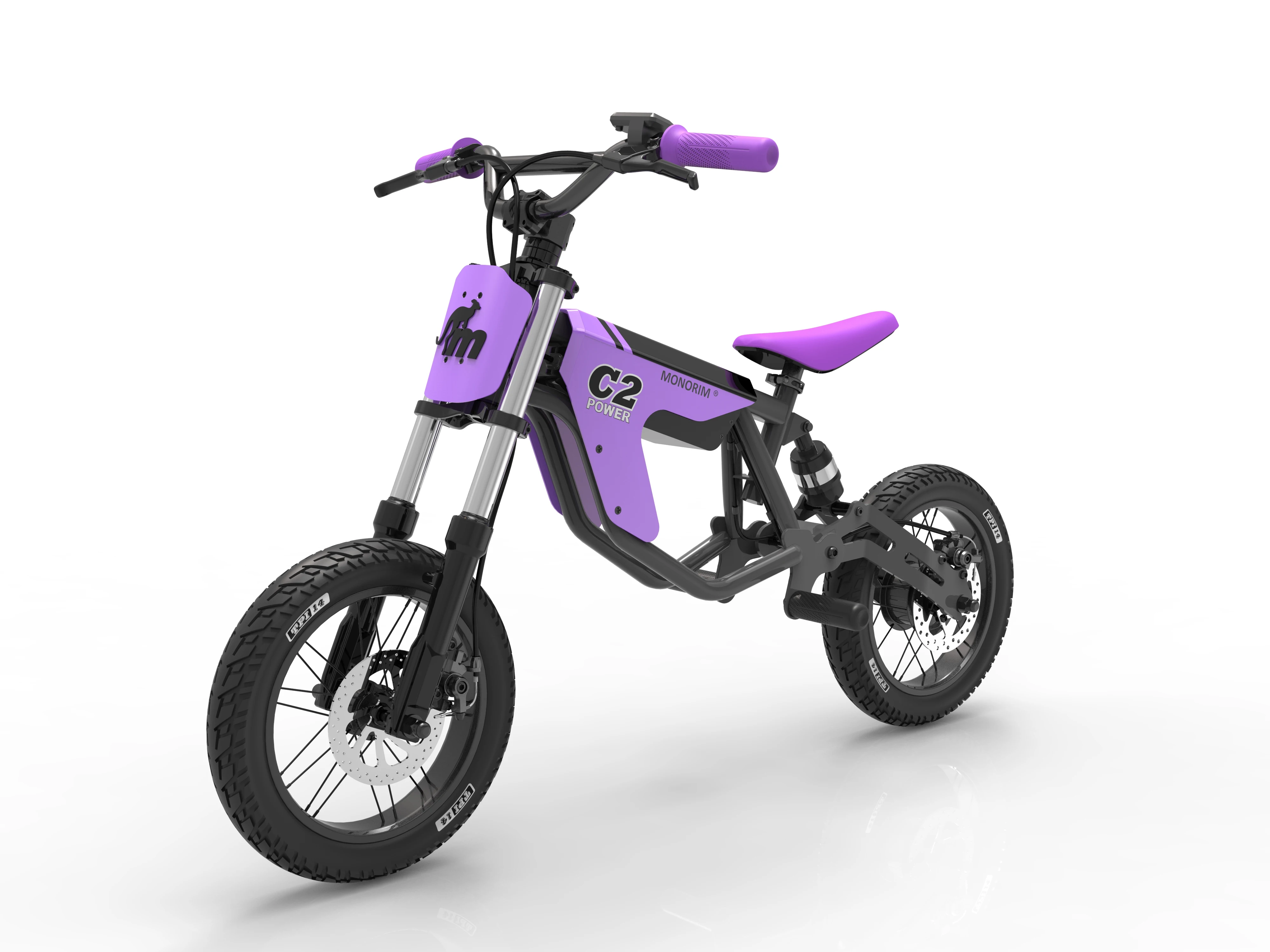 Monorim C2 Kids Electric Motorcycle 24V 200W with 12 Inch Pneumatic Tires and Adjustable Seat and Cool Riding Sound Effects