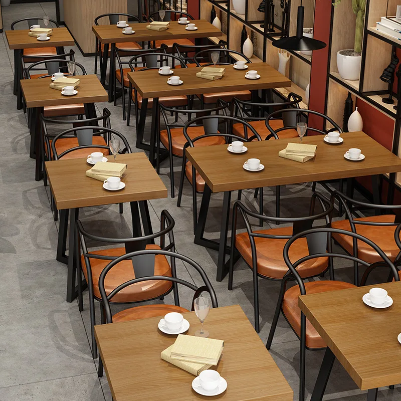 Solid wood dining table American bar restaurant milk tea shop chair wrought iron restaurant table and chair combination