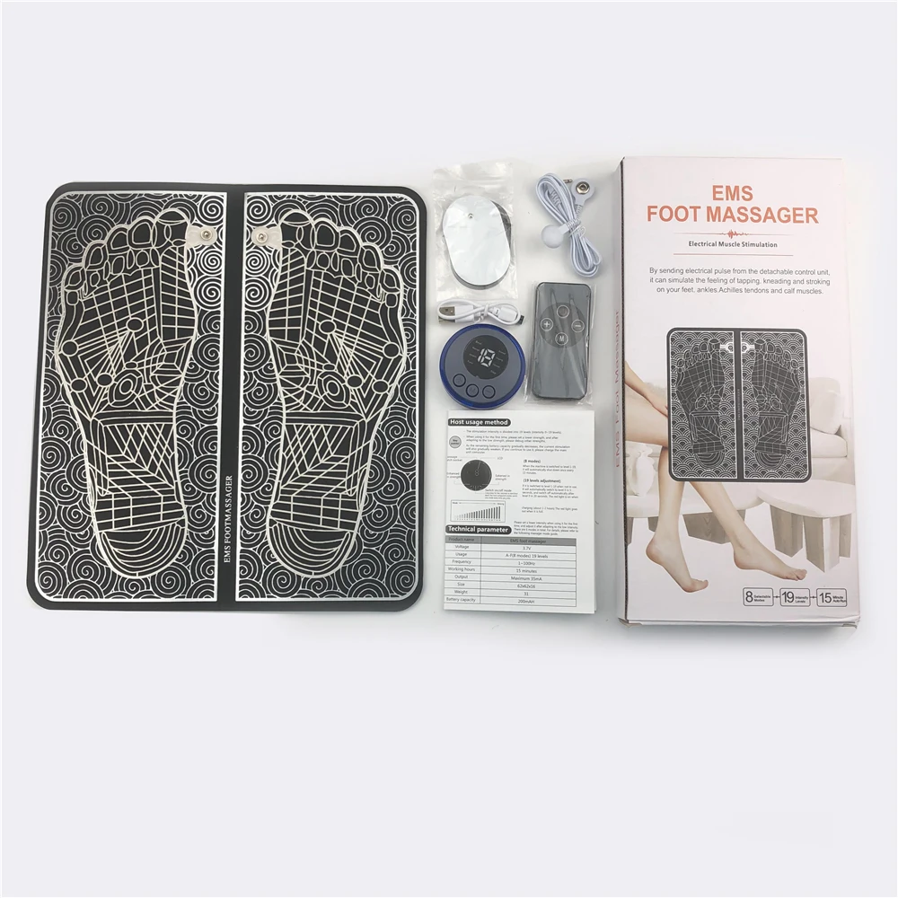 19 Level 8 Mode EMS Stimulator Foot Massage Pad Blood Circulation Muscle Stimulator EMS Foot Massager Mat With Remote Control