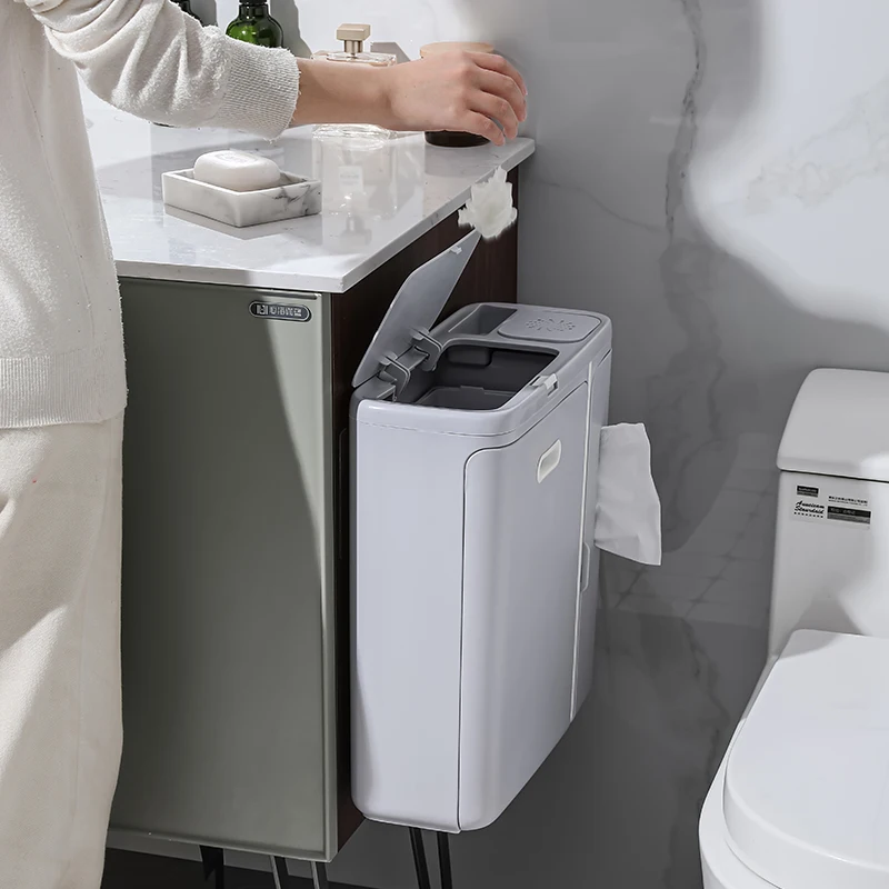 Portable Square Wall Mounted Compost Bin Kitchen Hanging Trash Can with Plastic Dustbin Waste Bin for Garbage & Rubbish