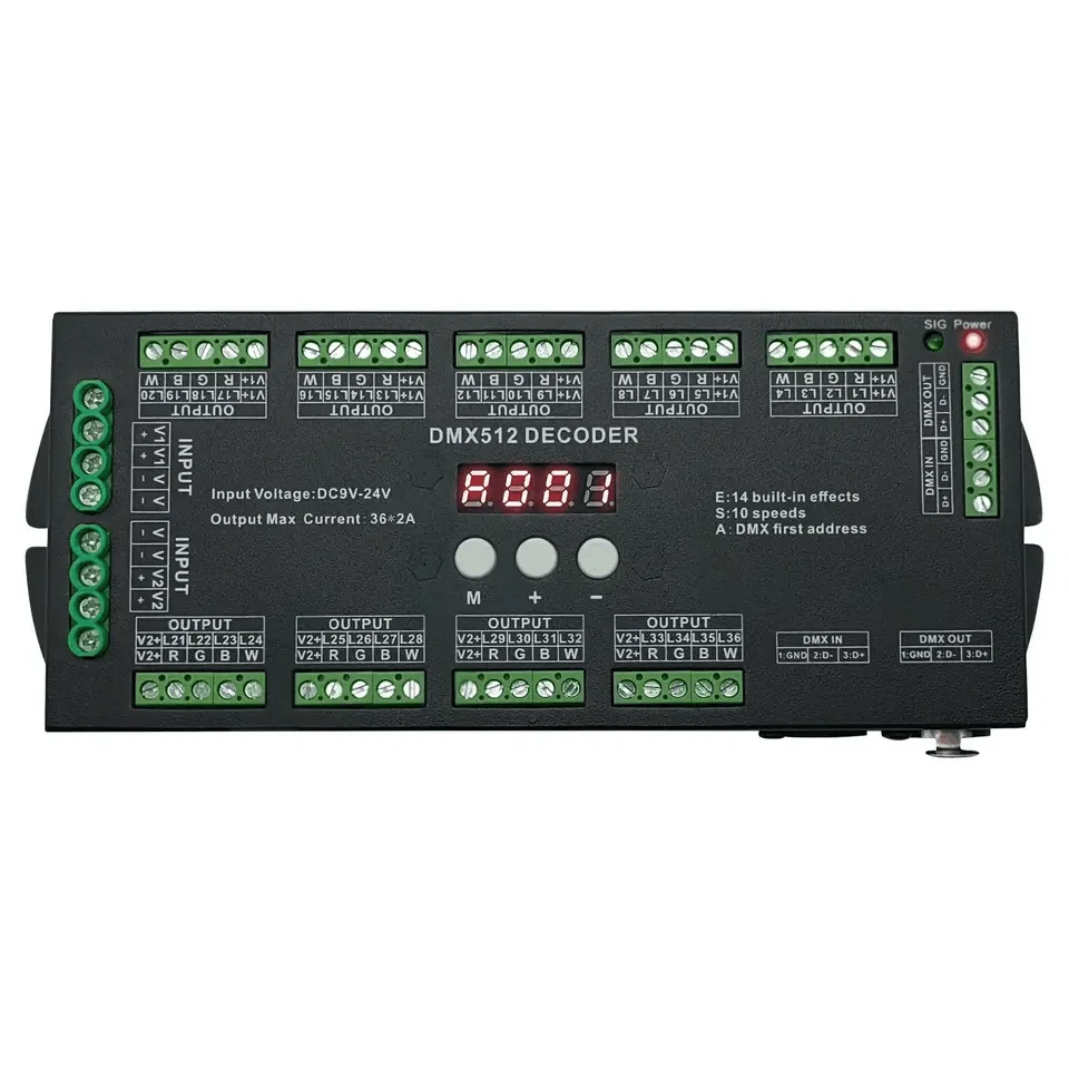 36 каналов цифровой дисплей DMX512 декодер постоянного напряжения DMX драйвер для RGBW светодиодные полосы света 4CH * 9 групп XLR разъем 36 C