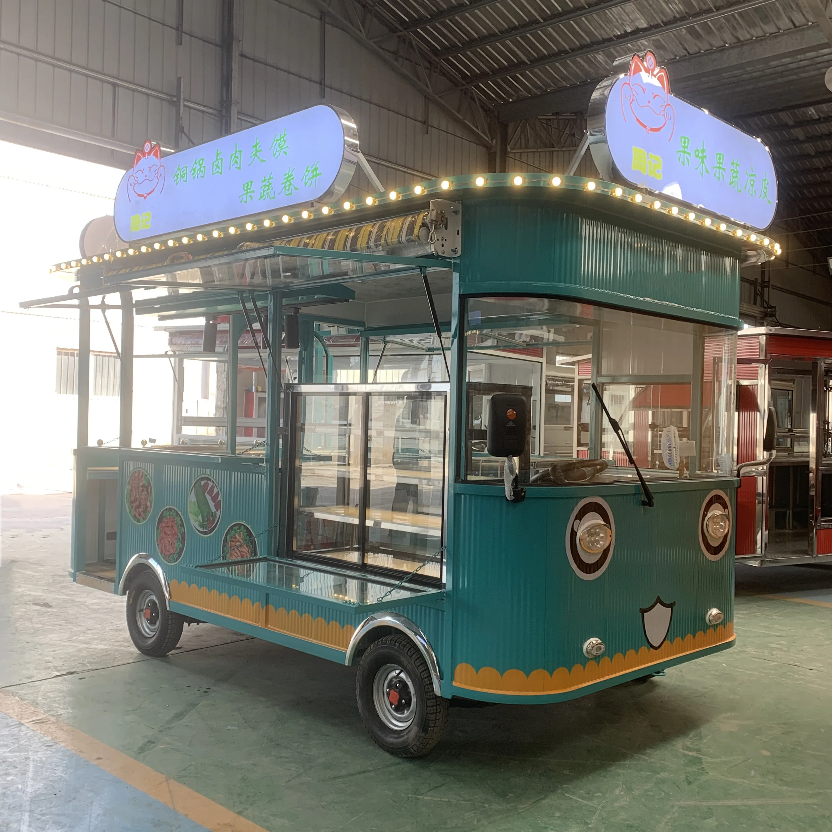 Factory outlet hot selling electric mobile fast food snack beverage drink coffee milk tea hot dog catering van truck kiosk cart
