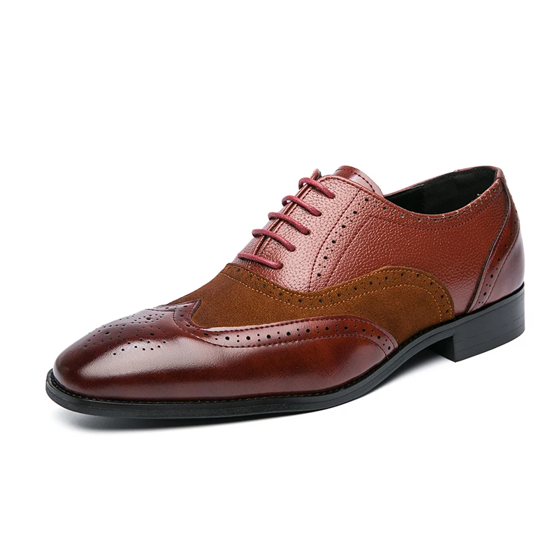 High Quality Pointed Pure Color Genuine Leather Shoes for Men Derby Autumn Slip-on Dress Shoes